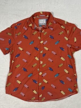 Ricky Singh Men's Short-Sleeve Orange Button-Down Shirt‎ with Popsicle Print